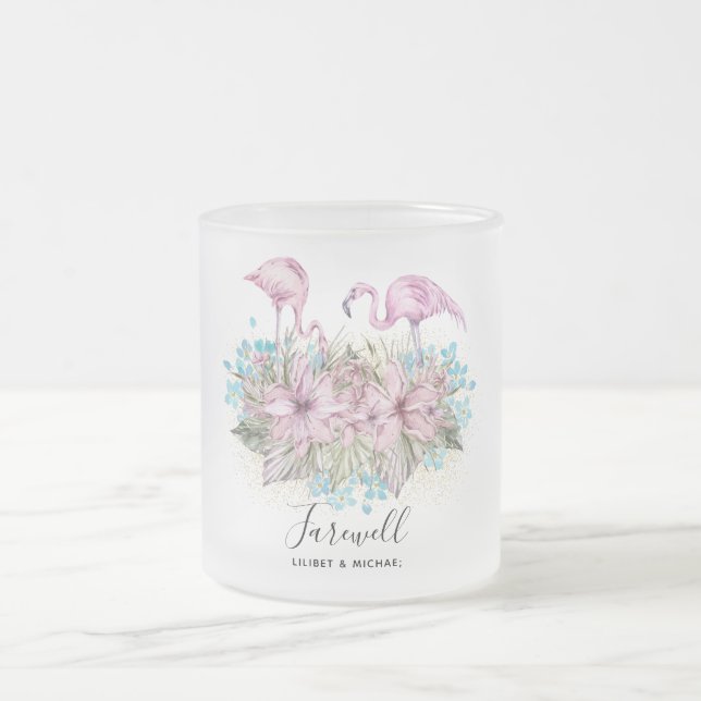 Flamingos Farewell Goodbye Bon Voyage Gift Friends Frosted Glass Coffee Mug (Center)