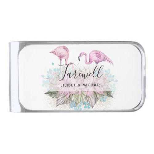 Flamingos Farewell Goodbye Bon Voyage Gift Friends Silver Finish Money Clip