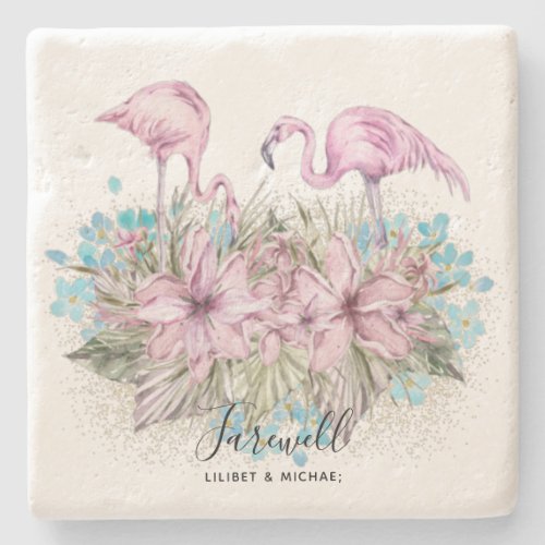 Flamingos Farewell Goodbye Bon Voyage Gift Friends Stone Coaster