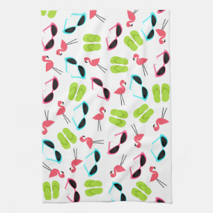 Flamingos Flip Flops & Sunglasses Kitchen Towel