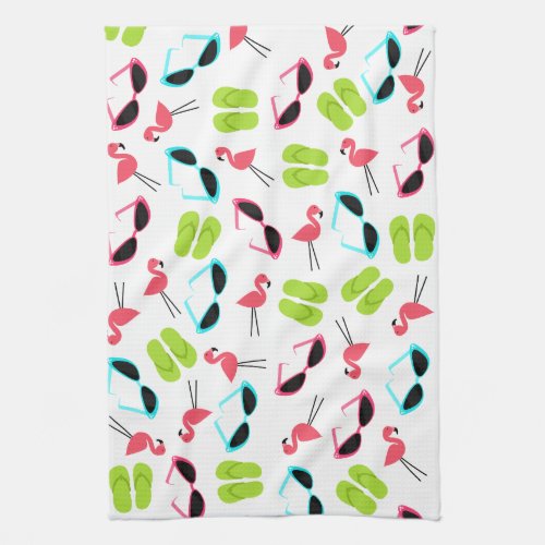 Flamingos Flip Flops  Sunglasses Kitchen Towel