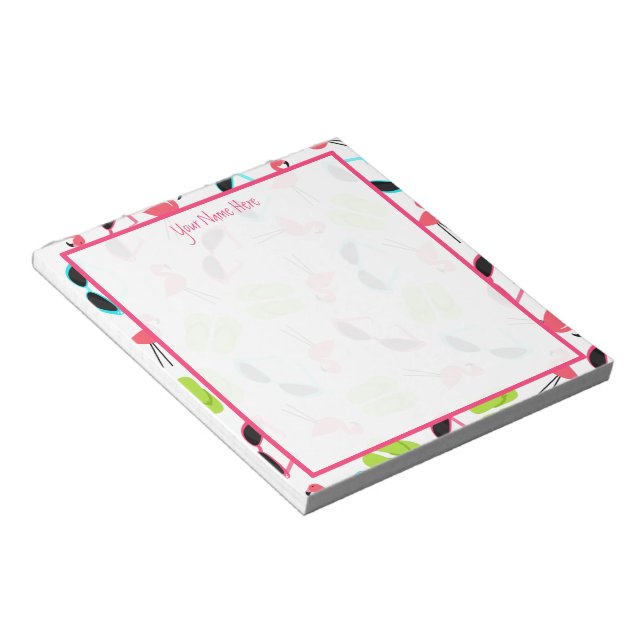 Flamingos Flip Flops & Sunglasses Notepad (Angled)