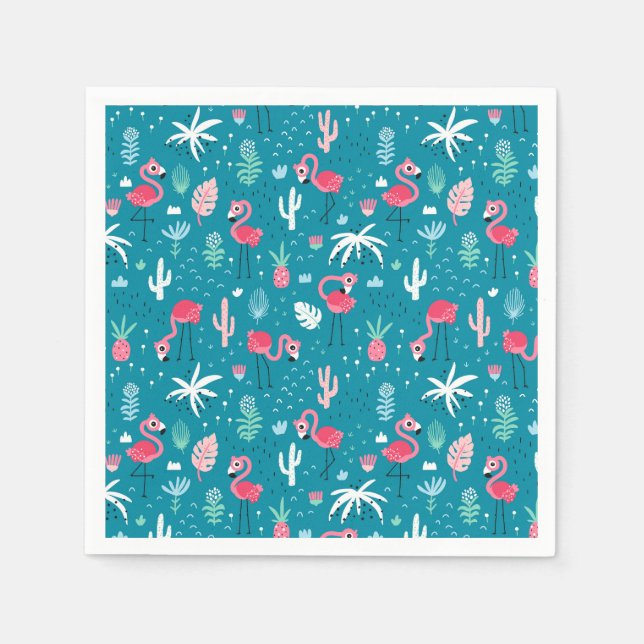 Flamingos, Flowers and Cactus Napkins (Front)