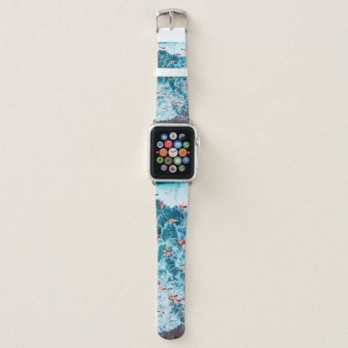 Flamingos flying on the beach of caribbean sea Lo Apple Watch Band