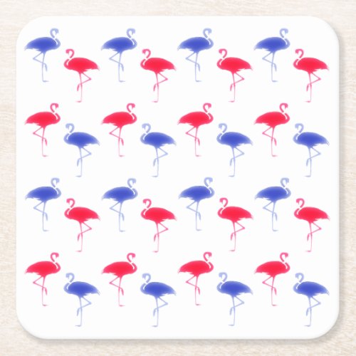 Flamingos Fourth of July Independence Day Square Paper Coaster