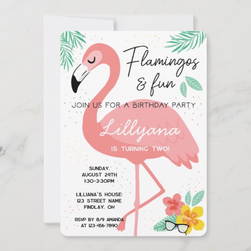 Flamingos  Fun Tropical Birthday Party Any Age Invitation
