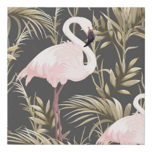Flamingos & Gold: Pink Tropical Elegance. Faux Canvas Print