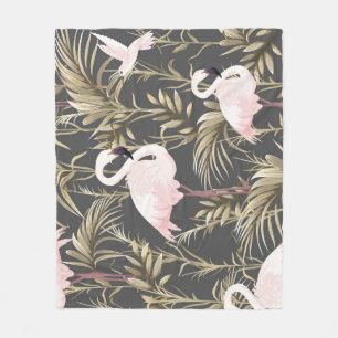 Flamingos & Gold: Pink Tropical Elegance. Fleece Blanket