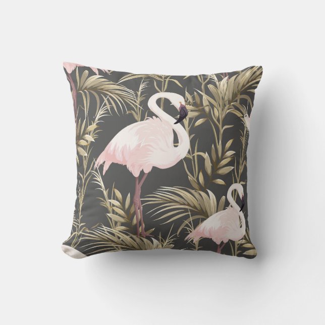 Flamingos & Gold: Pink Tropical Elegance. Throw Pillow (Front)