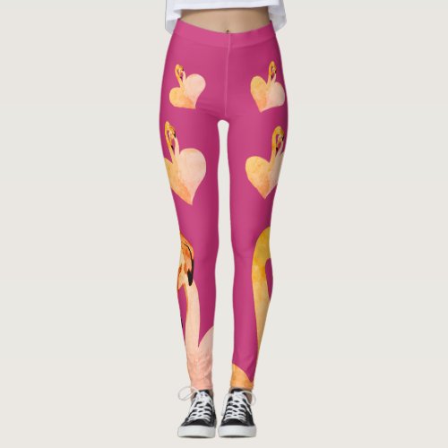 Flamingos Heart Pink  Custom Leggings Flamingo Leggings