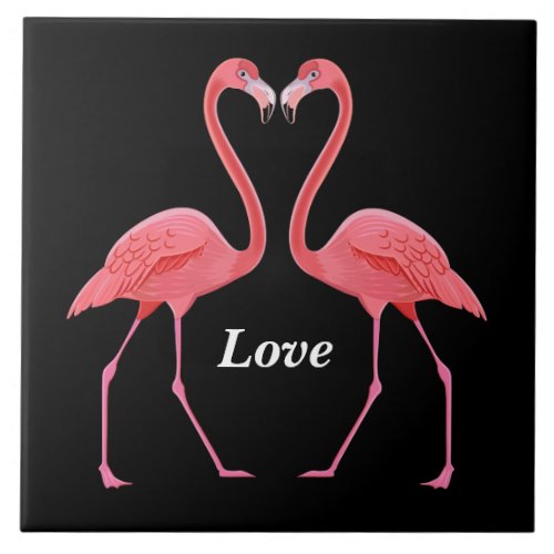 Flamingos Heart Shape Ceramic Tile