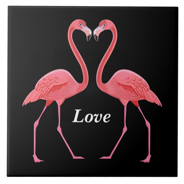 Flamingos Heart Shape Ceramic Tile (Front)