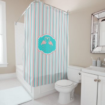 Flamingos In Love Pattern Shower Curtain by AvenueCentral at Zazzle