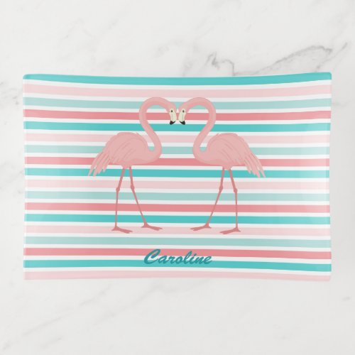 Flamingos in Love Personalized Trinket Tray