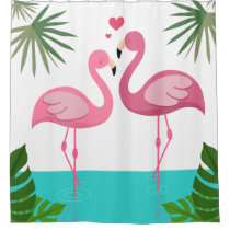 Flamingos In Love Shower Curtain