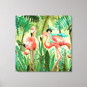 Flamingo's in the tropical jungle gallery wrap canvas print
