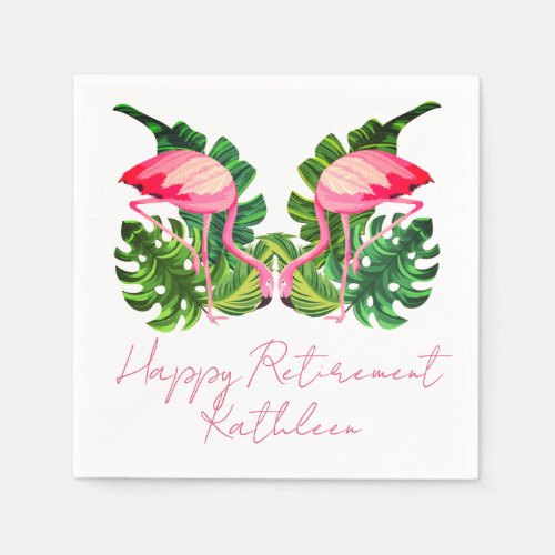 Flamingos in Tropical Greenery Retirement Party Napkins