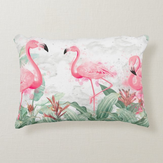 flamingos in tropical plants on a textured backgro accent pillow (Front)