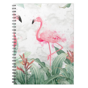flamingos in tropical plants on a textured backgro notebook
