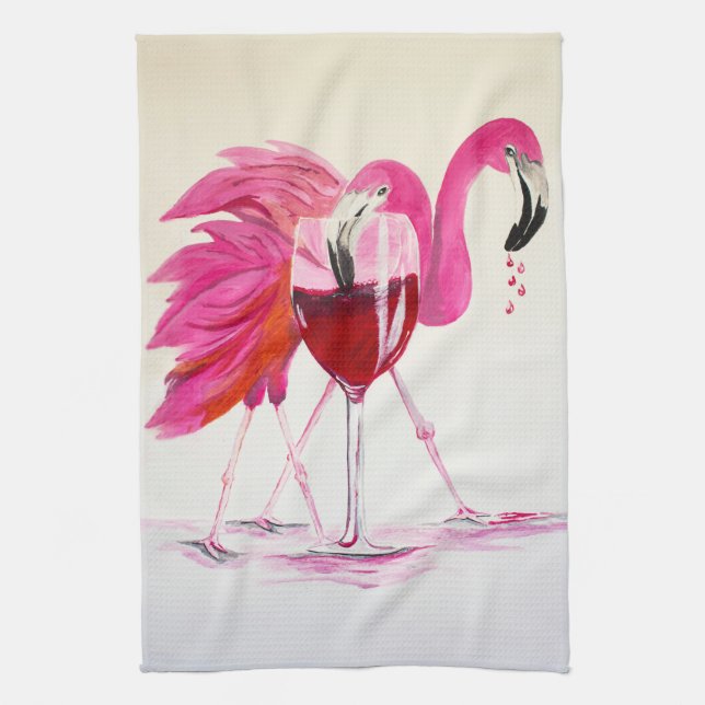Flamingos In Wine Towel (Vertical)