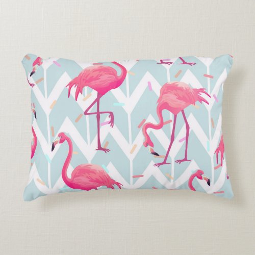 Flamingos Light Grey Vintage Tropical Accent Pillow