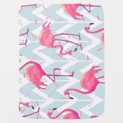 Flamingos Light Grey Vintage Tropical Baby Blanket