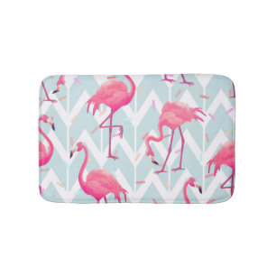 Flamingos Light Grey: Vintage Tropical. Bath Mat