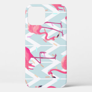Flamingos Light Grey: Vintage Tropical. iPhone 12 Case