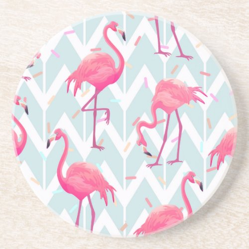 Flamingos Light Grey Vintage Tropical Coaster