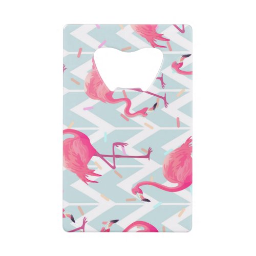 Flamingos Light Grey Vintage Tropical Credit Card Bottle Opener
