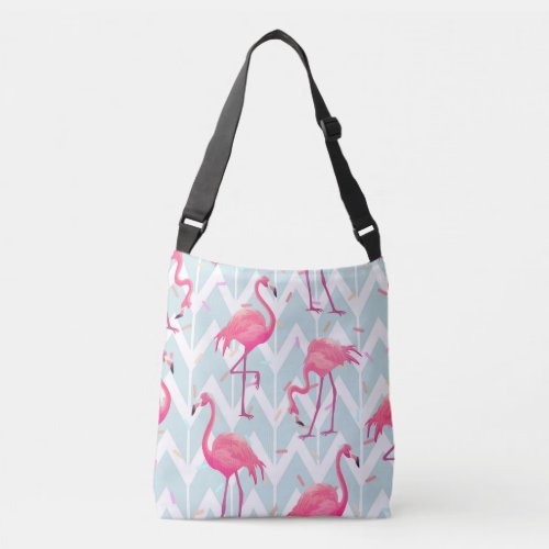 Flamingos Light Grey Vintage Tropical Crossbody Bag