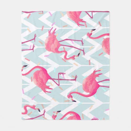 Flamingos Light Grey Vintage Tropical Fleece Blanket