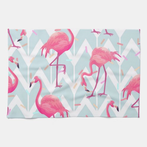 Flamingos Light Grey Vintage Tropical Kitchen Towel