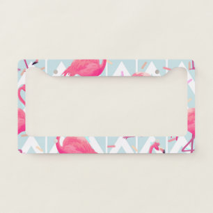 Flamingos Light Grey: Vintage Tropical. License Plate Frame