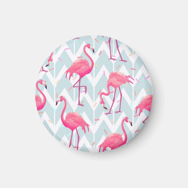 Flamingos Light Grey: Vintage Tropical. Magnet (Front)