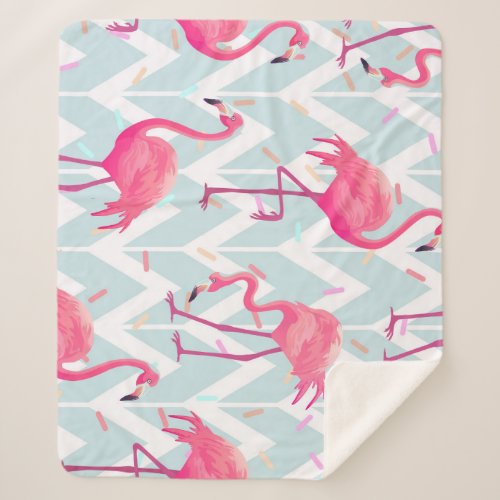 Flamingos Light Grey Vintage Tropical Sherpa Blanket