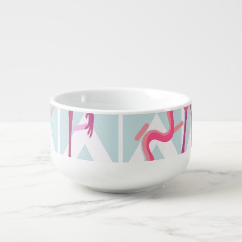 Flamingos Light Grey Vintage Tropical Soup Mug