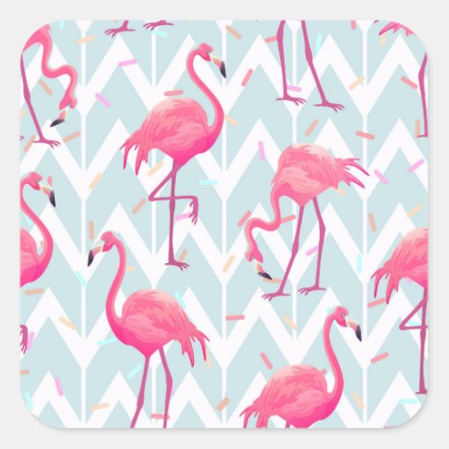 Flamingos Light Grey Vintage Tropical Square Sticker