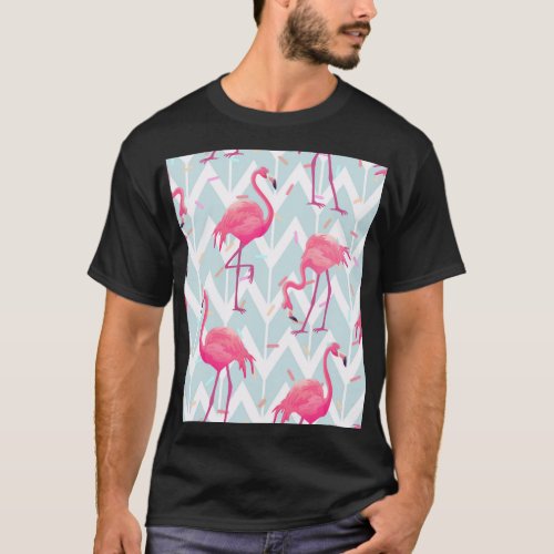 Flamingos Light Grey Vintage Tropical T_Shirt