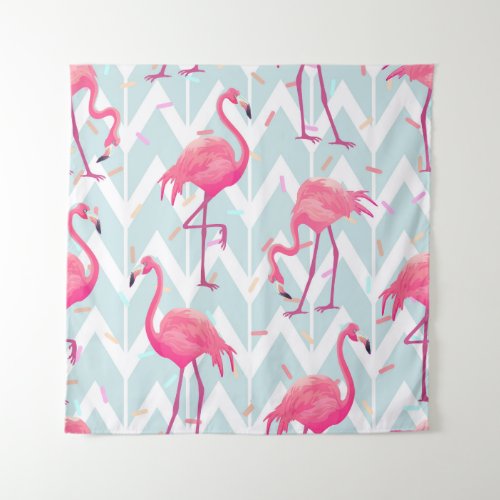 Flamingos Light Grey Vintage Tropical Tapestry