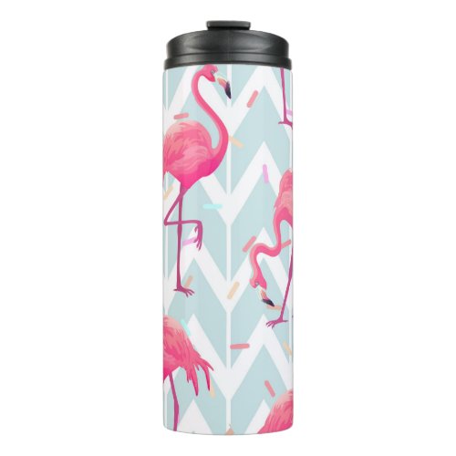 Flamingos Light Grey Vintage Tropical Thermal Tumbler