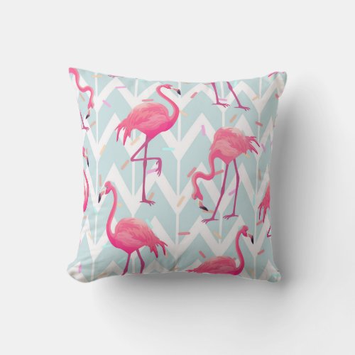 Flamingos Light Grey Vintage Tropical Throw Pillow