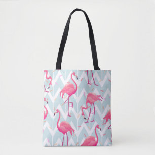Flamingos Light Grey: Vintage Tropical. Tote Bag