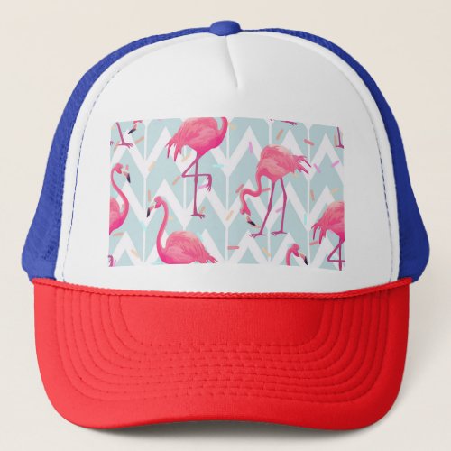 Flamingos Light Grey Vintage Tropical Trucker Hat