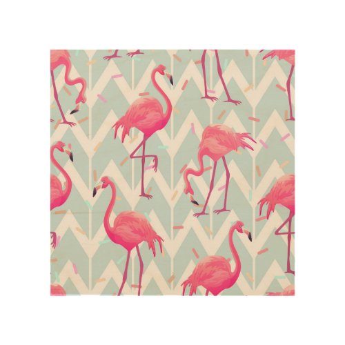 Flamingos Light Grey Vintage Tropical Wood Wall Art