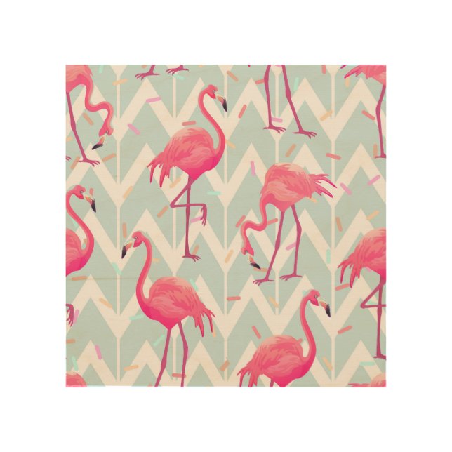 Flamingos Light Grey: Vintage Tropical. Wood Wall Art (Front)