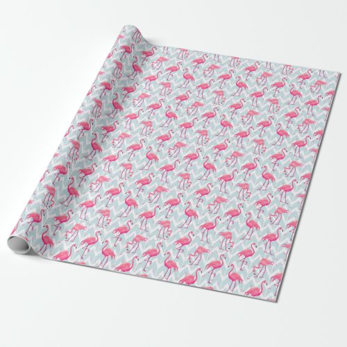 Flamingos Light Grey Vintage Tropical Wrapping Paper