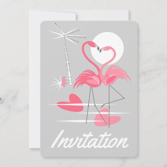 Flamingos Love Invitation vertical (Front)