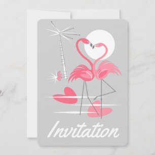 Flamingos Love Invitation vertical