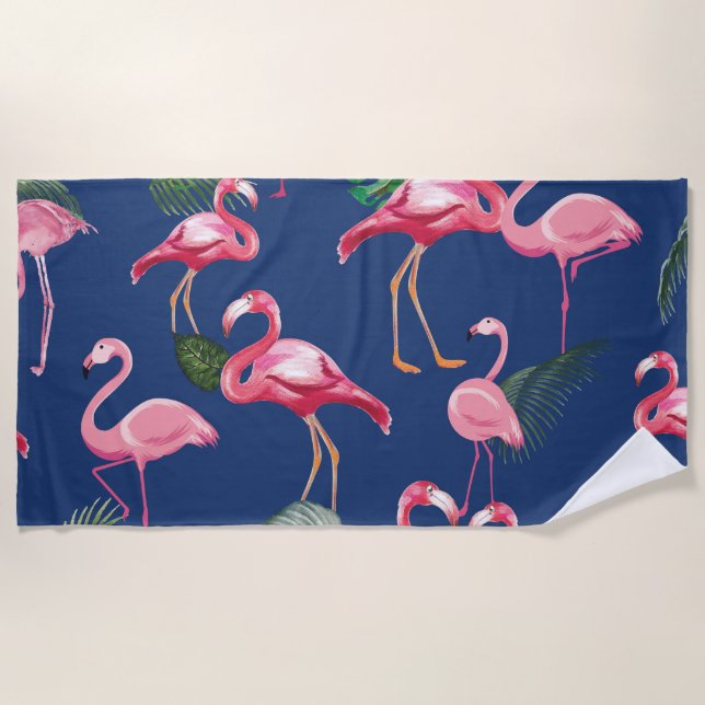 Flamingos Love Pattern 2 Beach Towel (Front)